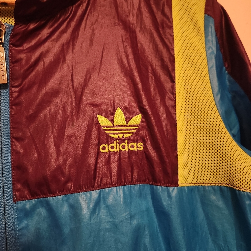 Y2K Adidas Originals Colorblock Windbreaker Jacket Mens M Burgundy Blue - Picture 4 of 16